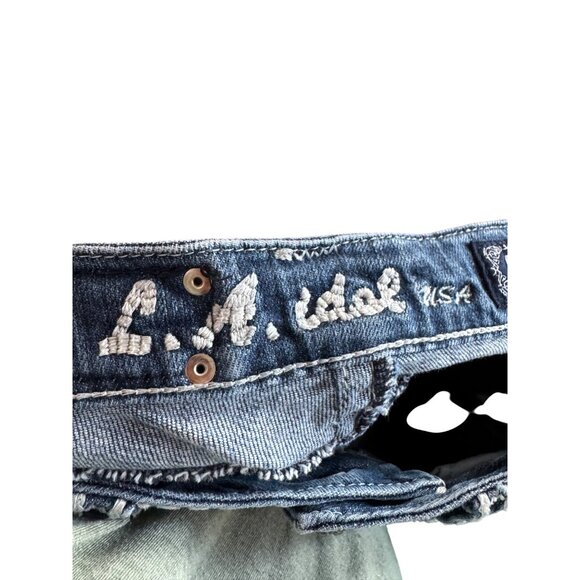 L.A. Idol Womens Jeans Size 5 Bootcut Dark Wash Contrast Stitching Embellished P - Picture 8 of 8